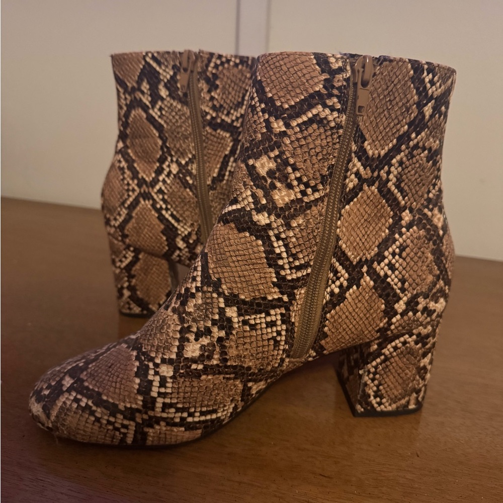 Snakeskin Ankle Boots - Brown